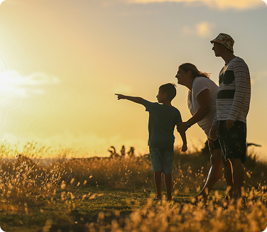A family in a field.